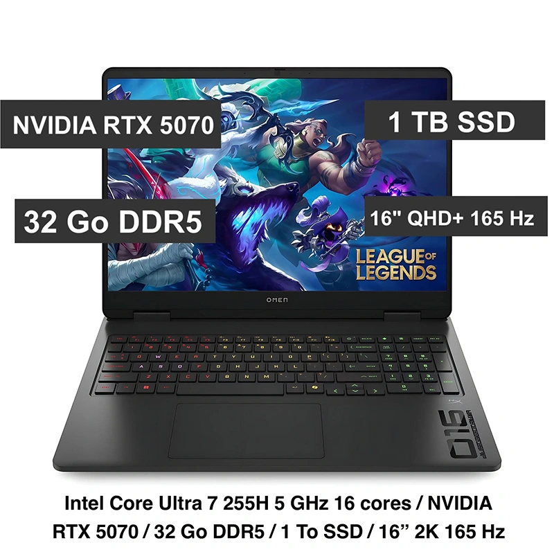 PC portable gaming HP OMEN 16 RTX 5070 écran QHD+ 165 Hz