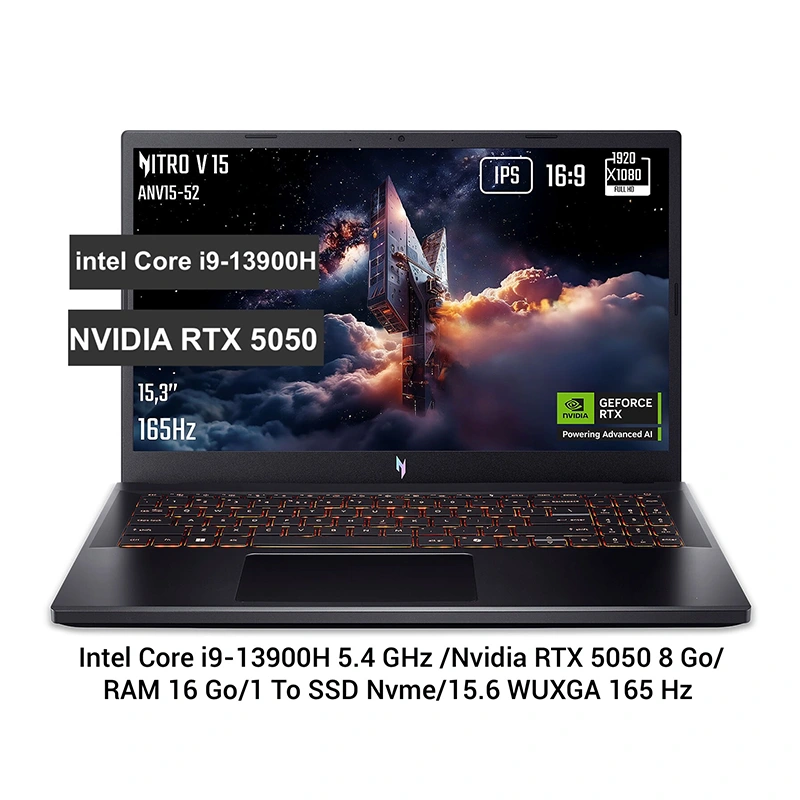 Acer Nitro V 15 2025 vue de face écran 15.6 pouces WUXGA 165 Hz