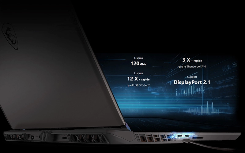 Vue latérale du PC portable gaming MSI Vector 16 HX AI