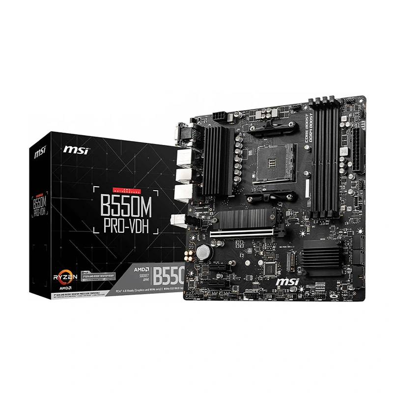 Carte mère MSI B550M PRO-VDH vue de face avec socket AM4 et slots DDR4