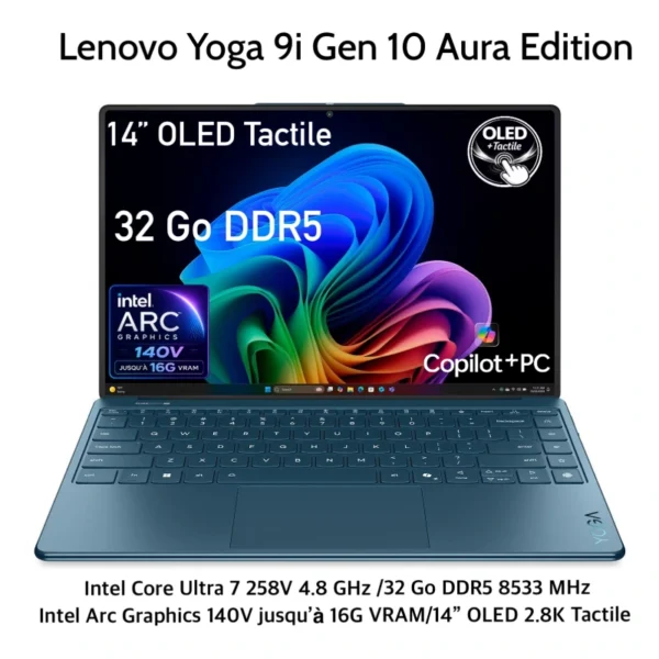 Lenovo Yoga 9i Gen 10 avec processeur Intel Core Ultra 7 258V optimisé pour l’IA