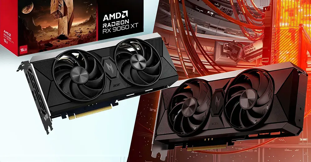 Boîte Acer Nitro Radeon RX 9060 XT OC 16GB avec carte graphique et mentions 16 Go GDDR6.